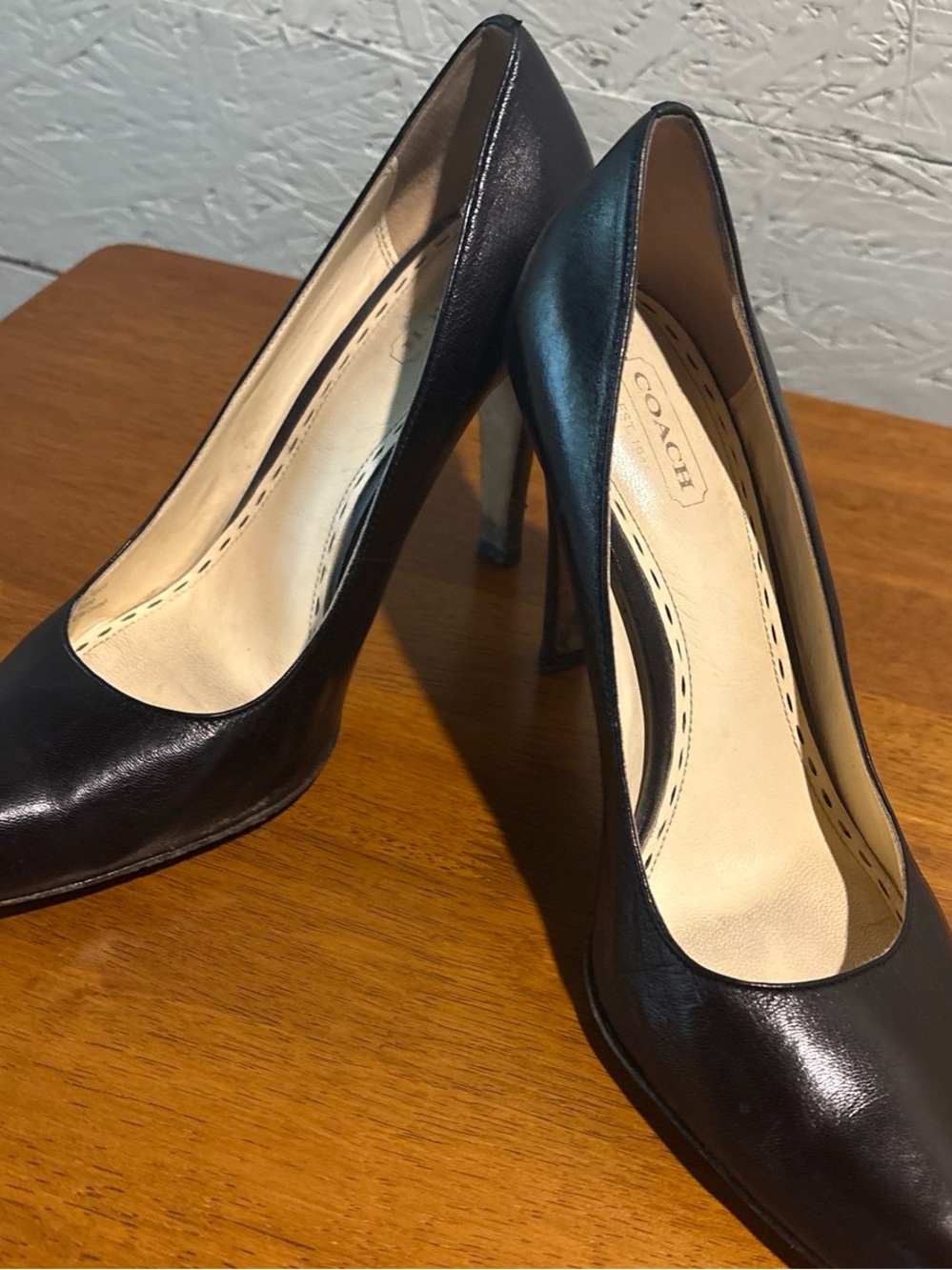 Coach Black Leather Pointed-Toe Pumps